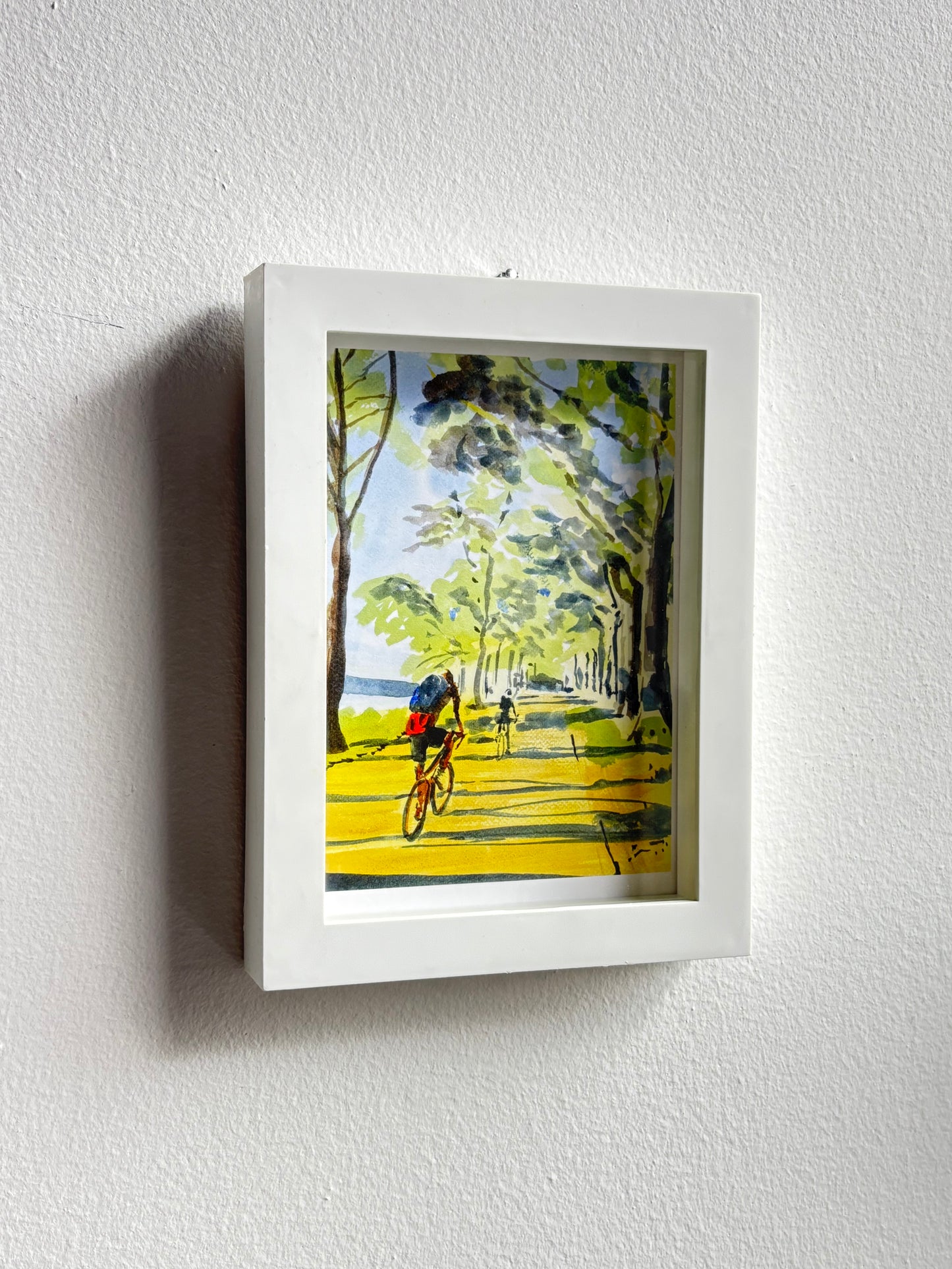 Biking in the Light, Hudson River, bikers, watercolor painting