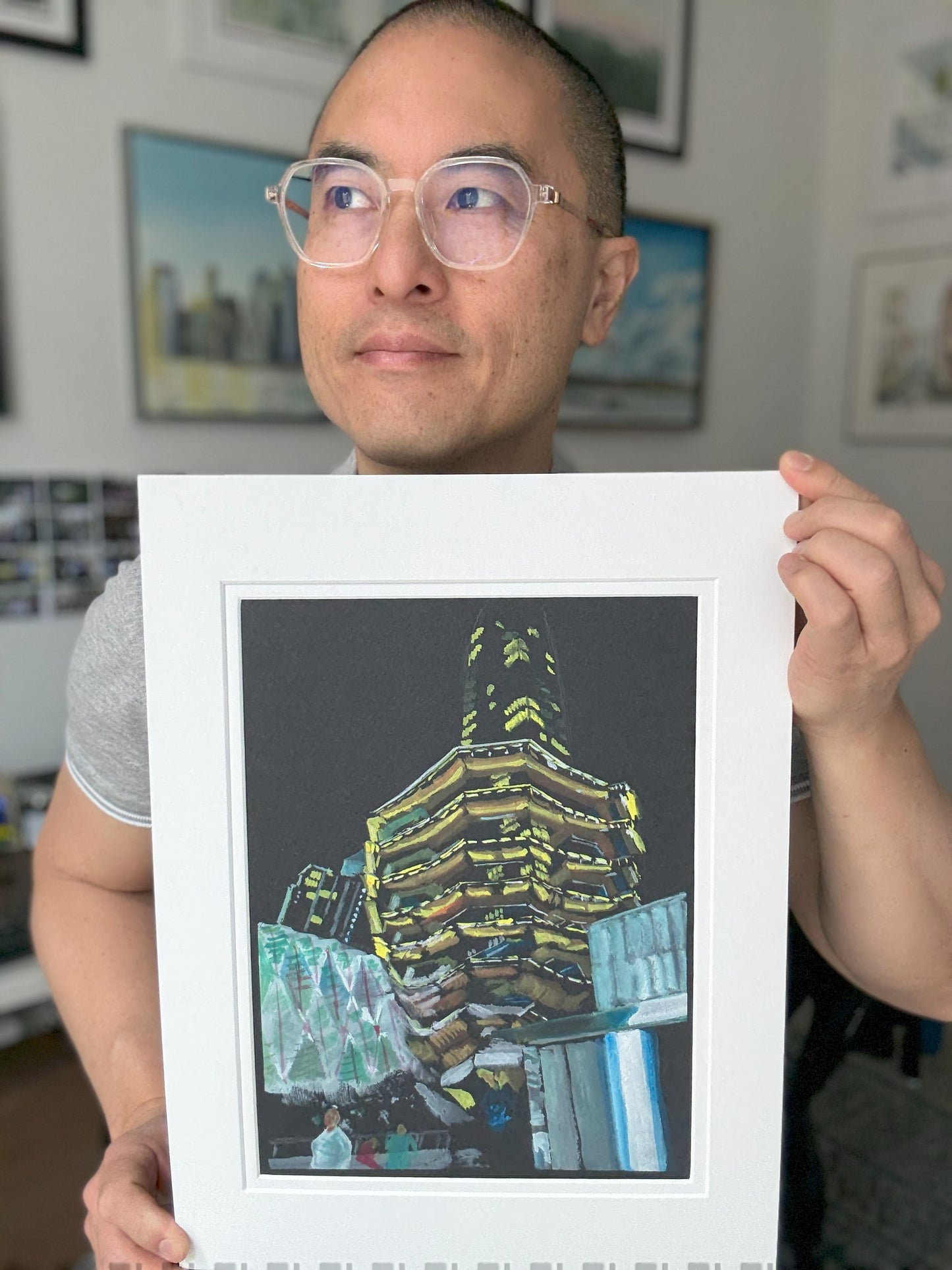 The Vessel at Night, NYC, gouache painting