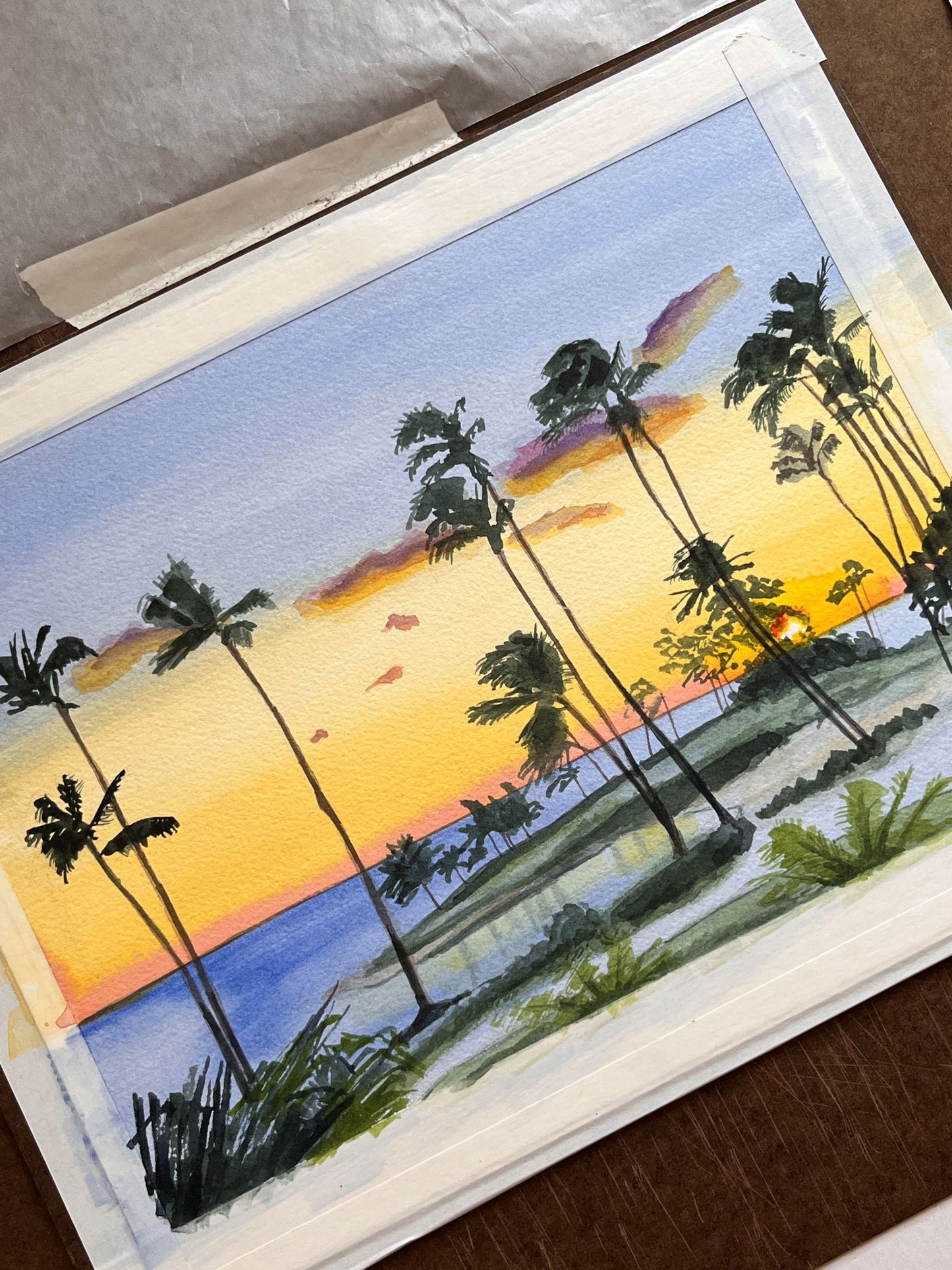 Sunset at Ko Olina Lagoon 3, Oahu, Watercolor