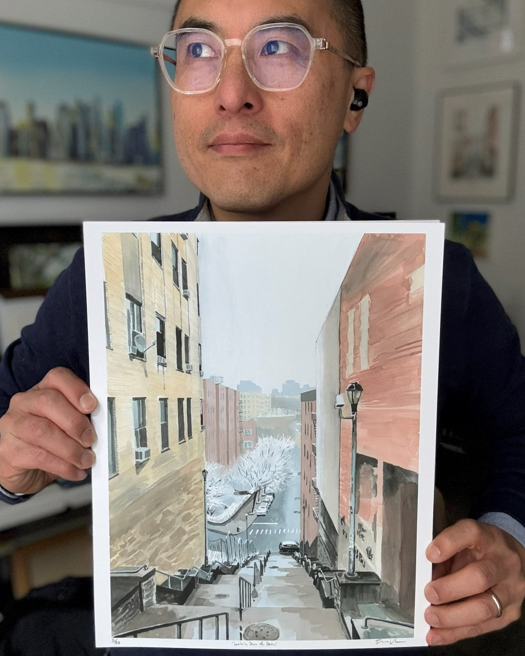 Looking Down the Stairs, Painting