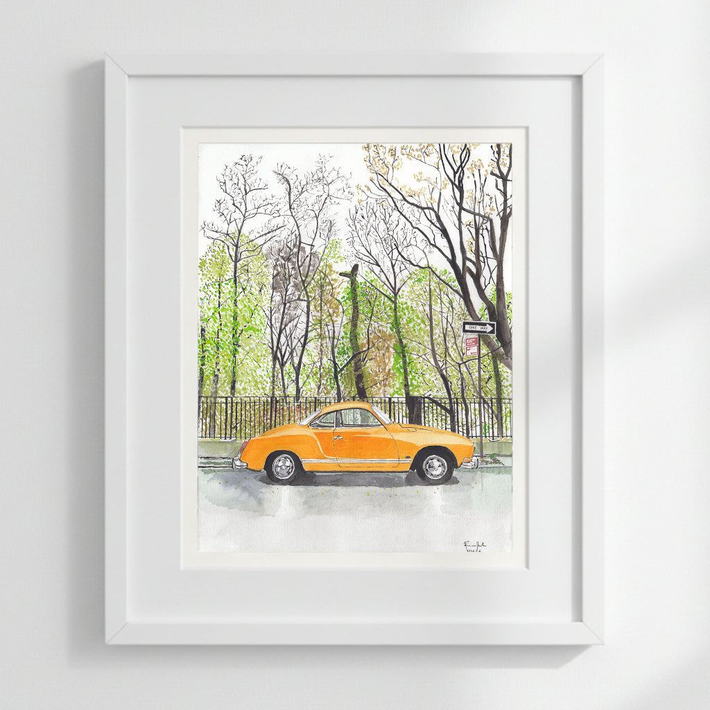 Volkswagen Karmann Ghia, Classic Car, Painting – Art By Francis