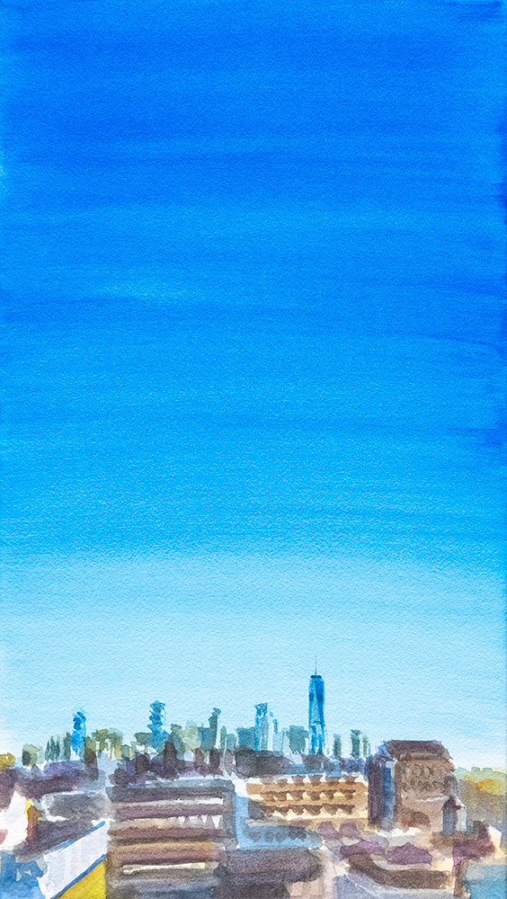 Rooftop View of Downtown, Watercolor
