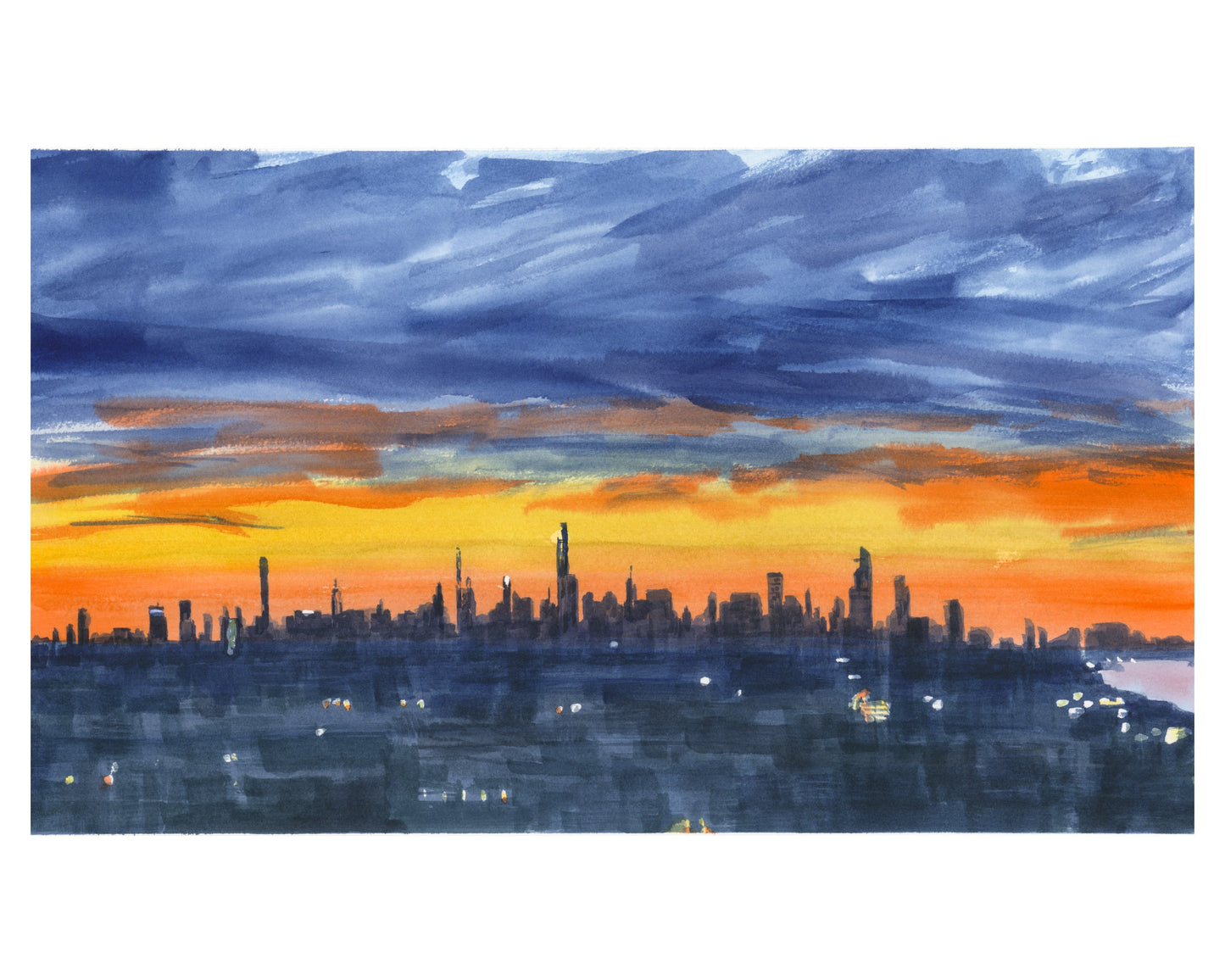 After the Storms, Downtown Skyline, From Uptown, Watercolor Painting