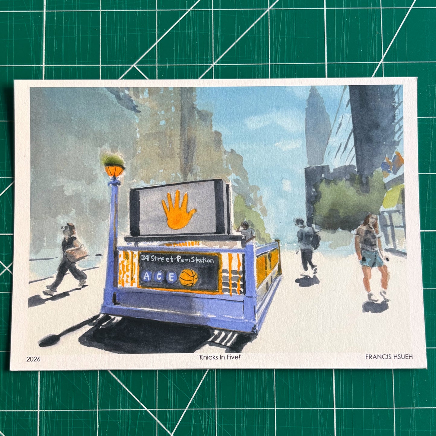 Knicks in Five, New York Knicks, print, watercolor painting