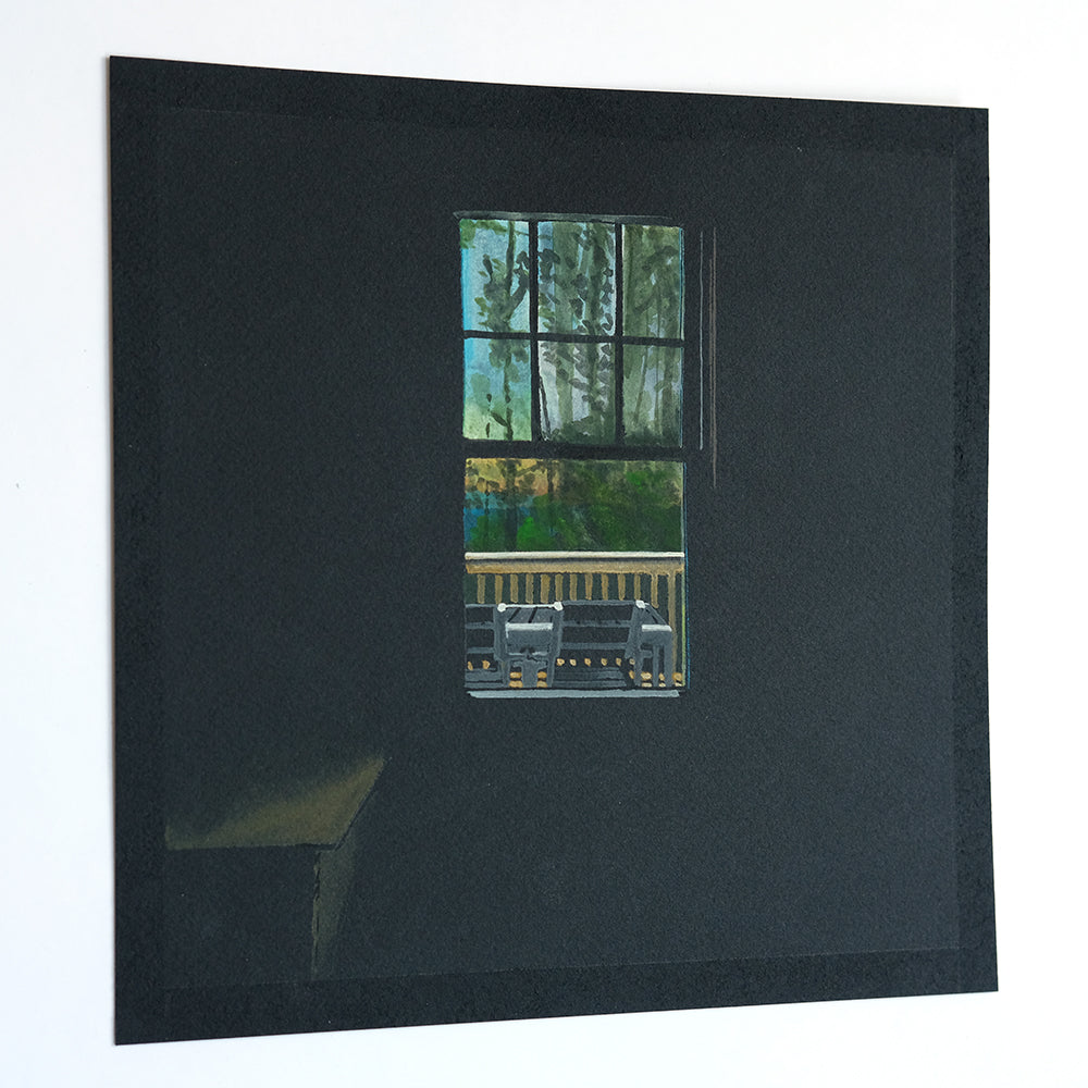 Let the Sun Come Streaming In, Gouache on Black Paper, Window Scene, Original Painting