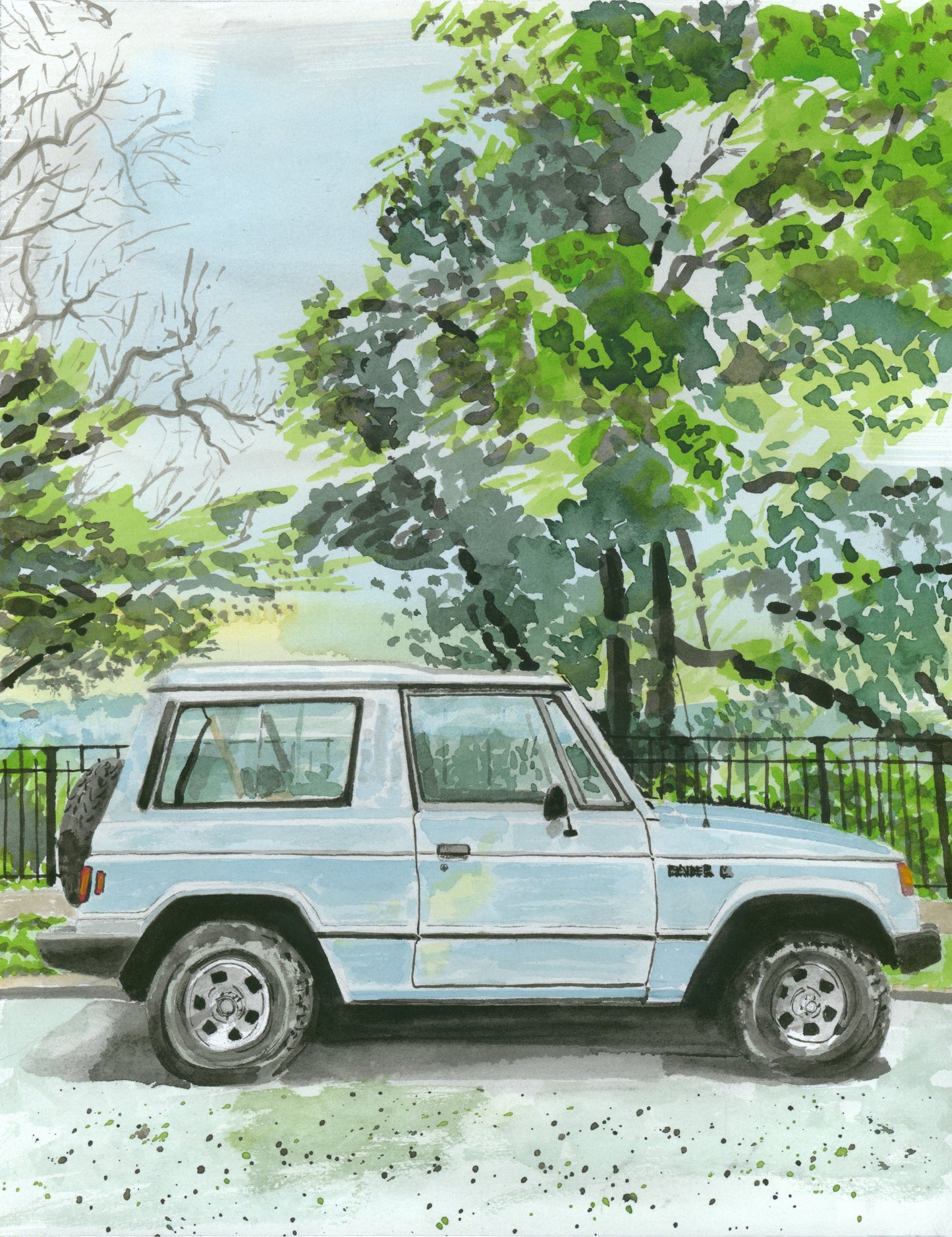 Dodge Raider Painting, Classic Car, Street Scene