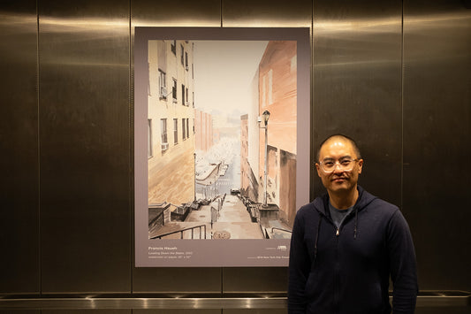 "Looking Down the Stairs" - My Painting in the NYC Subway