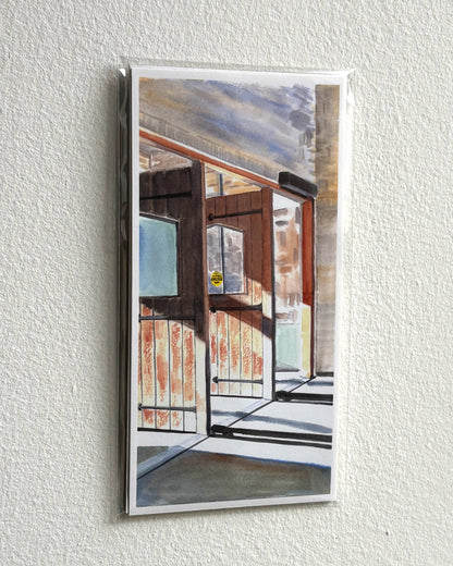 Lighting the Way Out, NYC Subway Entrance, watercolor painting