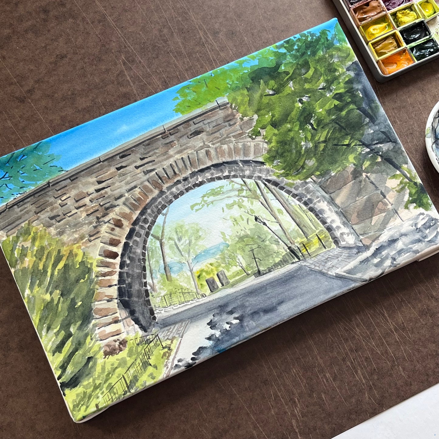Linden Terrace Arch, Watercolor, Plein Air