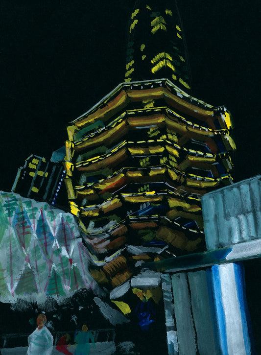 The Vessel at Night, NYC, gouache painting