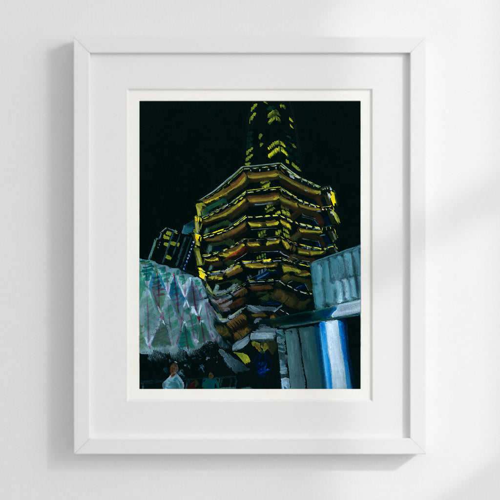 The Vessel at Night, NYC, gouache painting