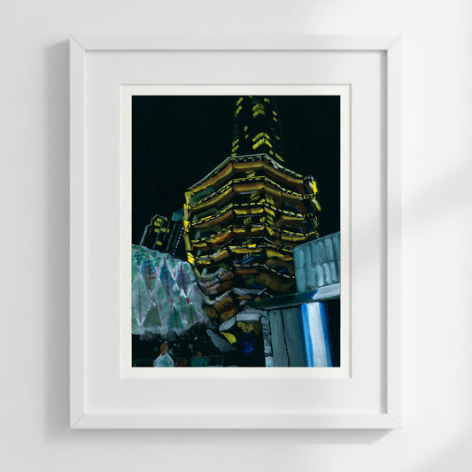 The Vessel at Night, NYC, gouache painting