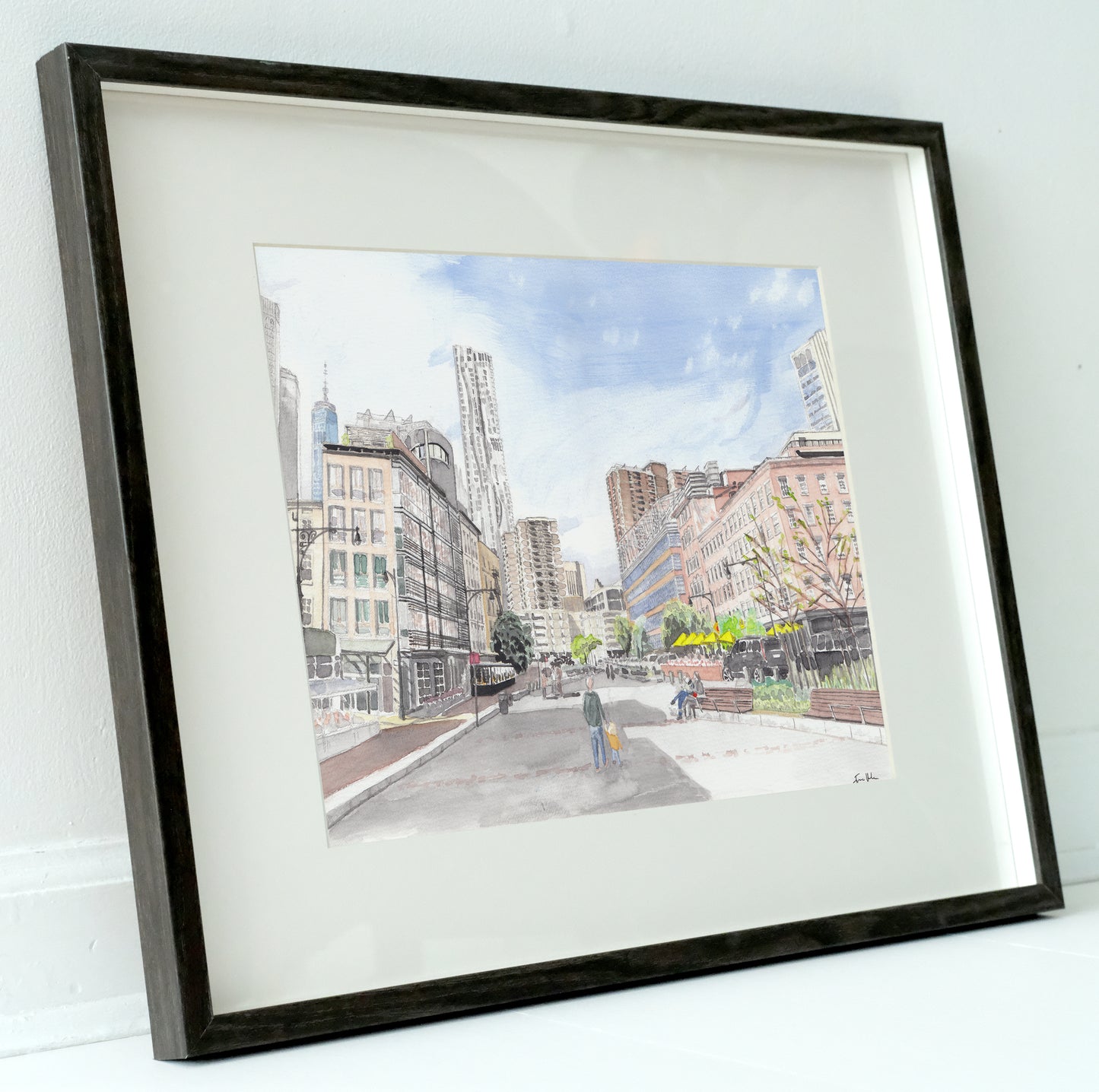 Peck Slip Plaza Painting, Manhattan, Tribeca, Downtown, Watercolor Print