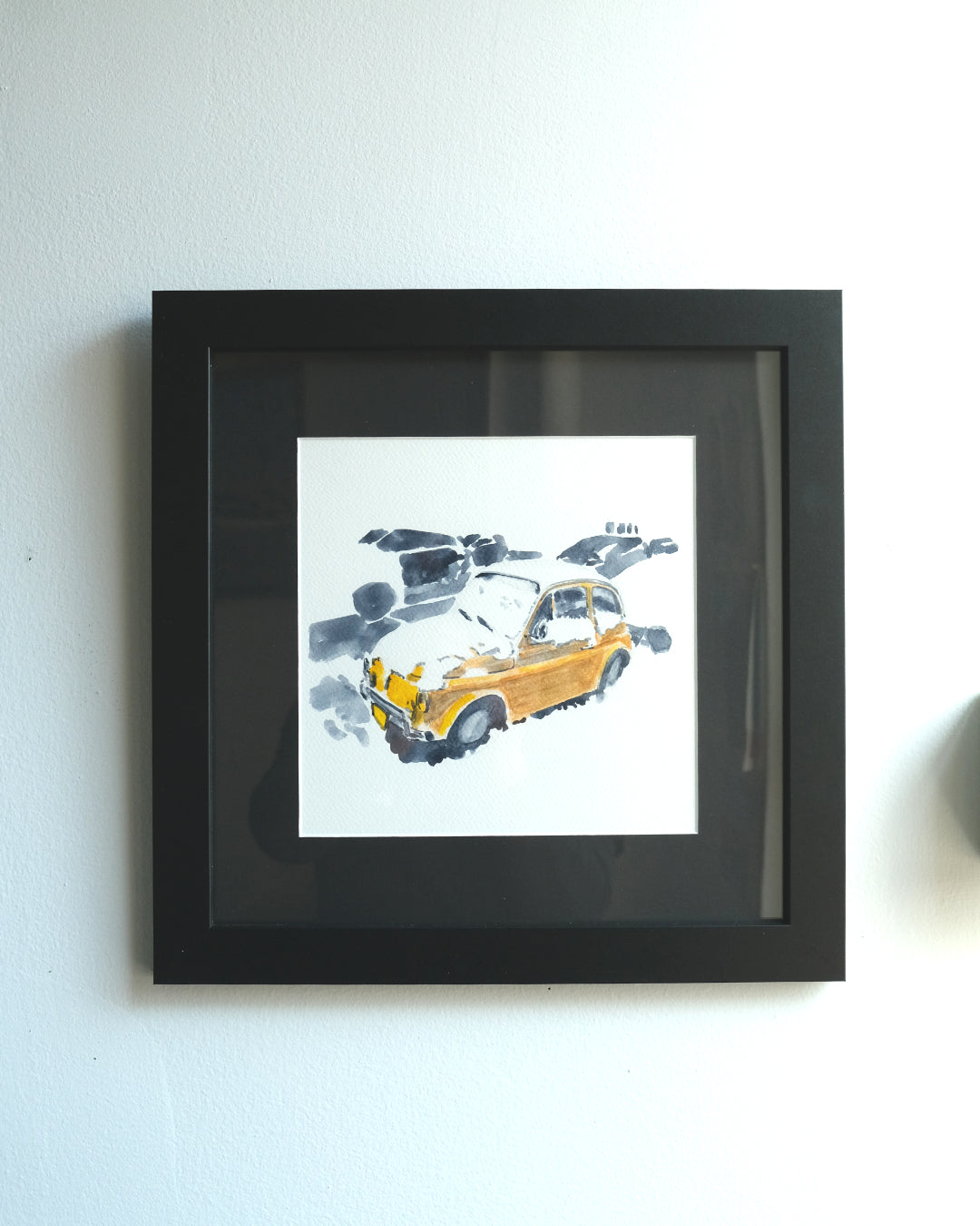 Fiat 500 in the Snow, NYC, watercolor painting