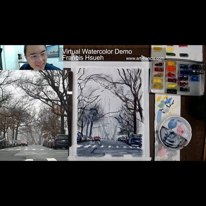 The Fog Is Here, 190th Street, NYC, watercolor painting