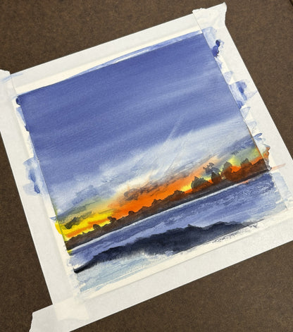 Sunset at the Cove, Grand Cayman, Seven Mile Beach, Watercolor