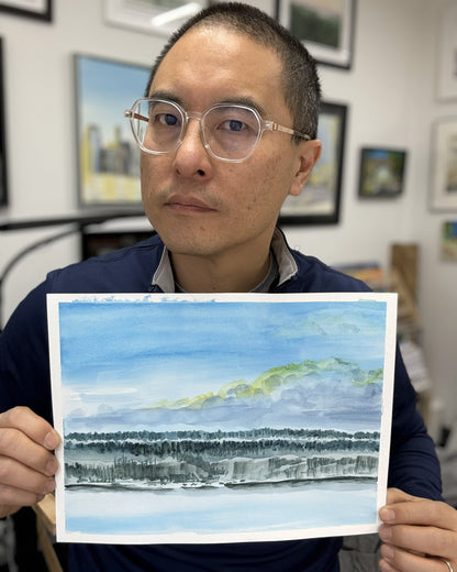 Snow On the Palisades, NYC, watercolor painting