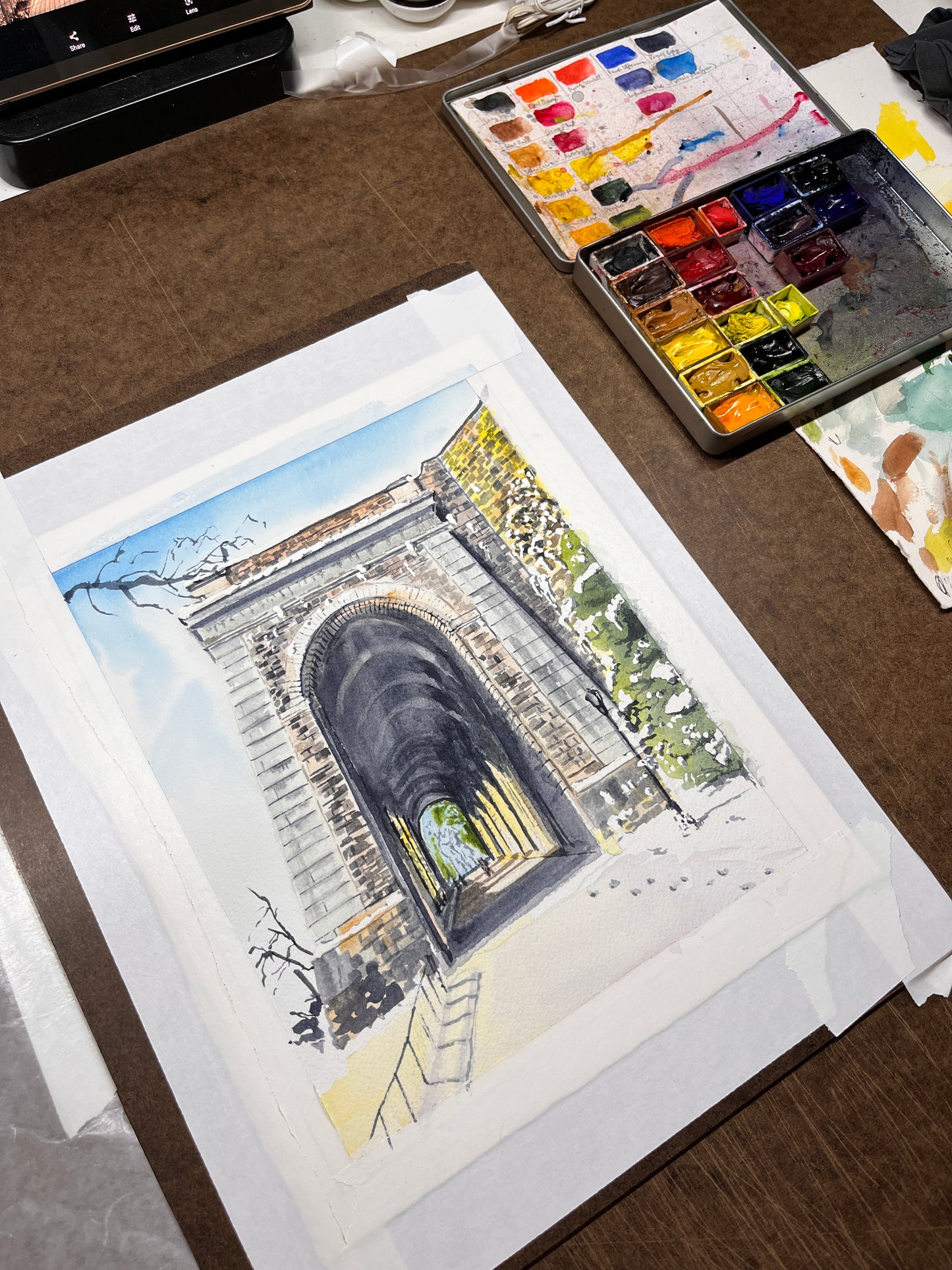 Billings Arcade in Winter, Fort Tryon Park, Watercolor Print