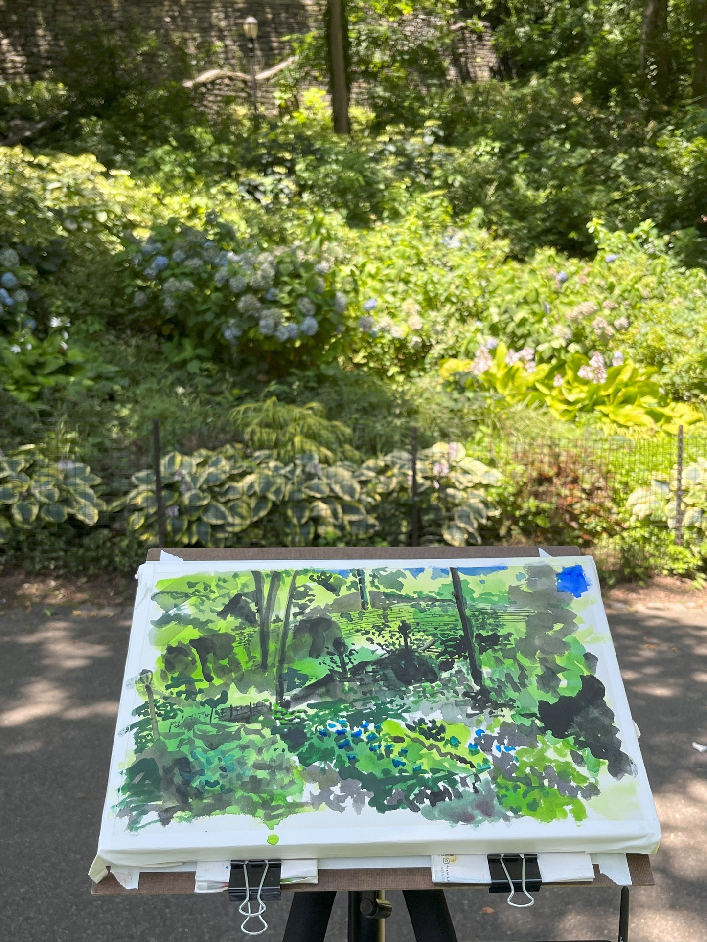 View of Alpine Garden, Fort Tryon, Watercolor, Plein Air