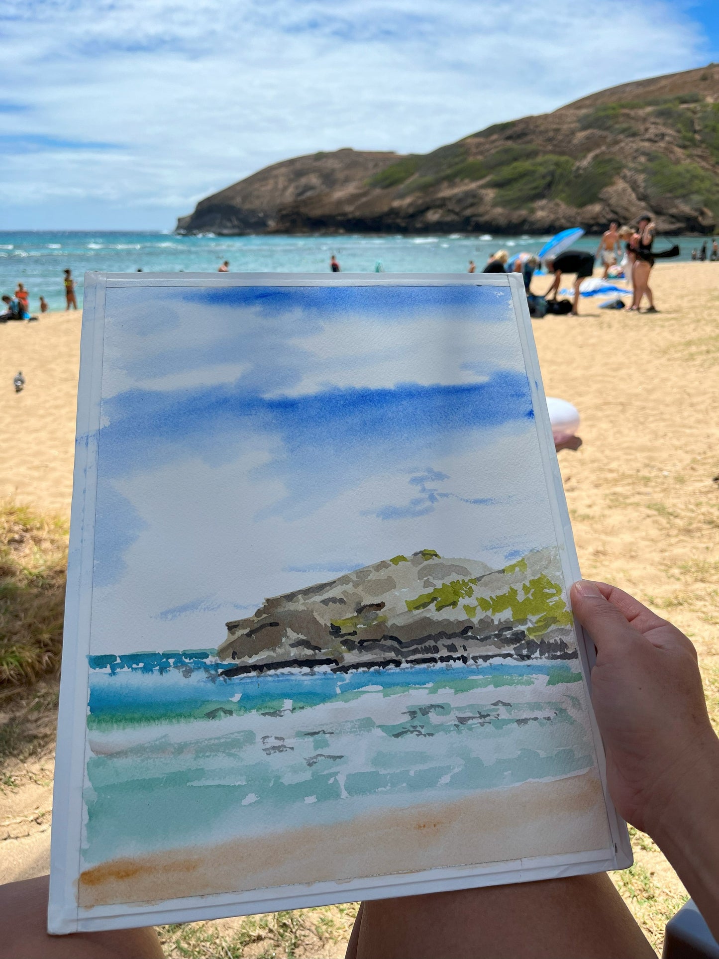 Hanauma Bay, Oahu, Watercolor, Plein Air