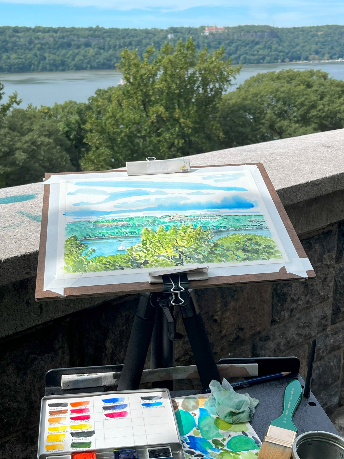 View of The Cliffs of New Jersey, Uptown Manhattan, Fort Tryon Park, Watercolor, Plein Air