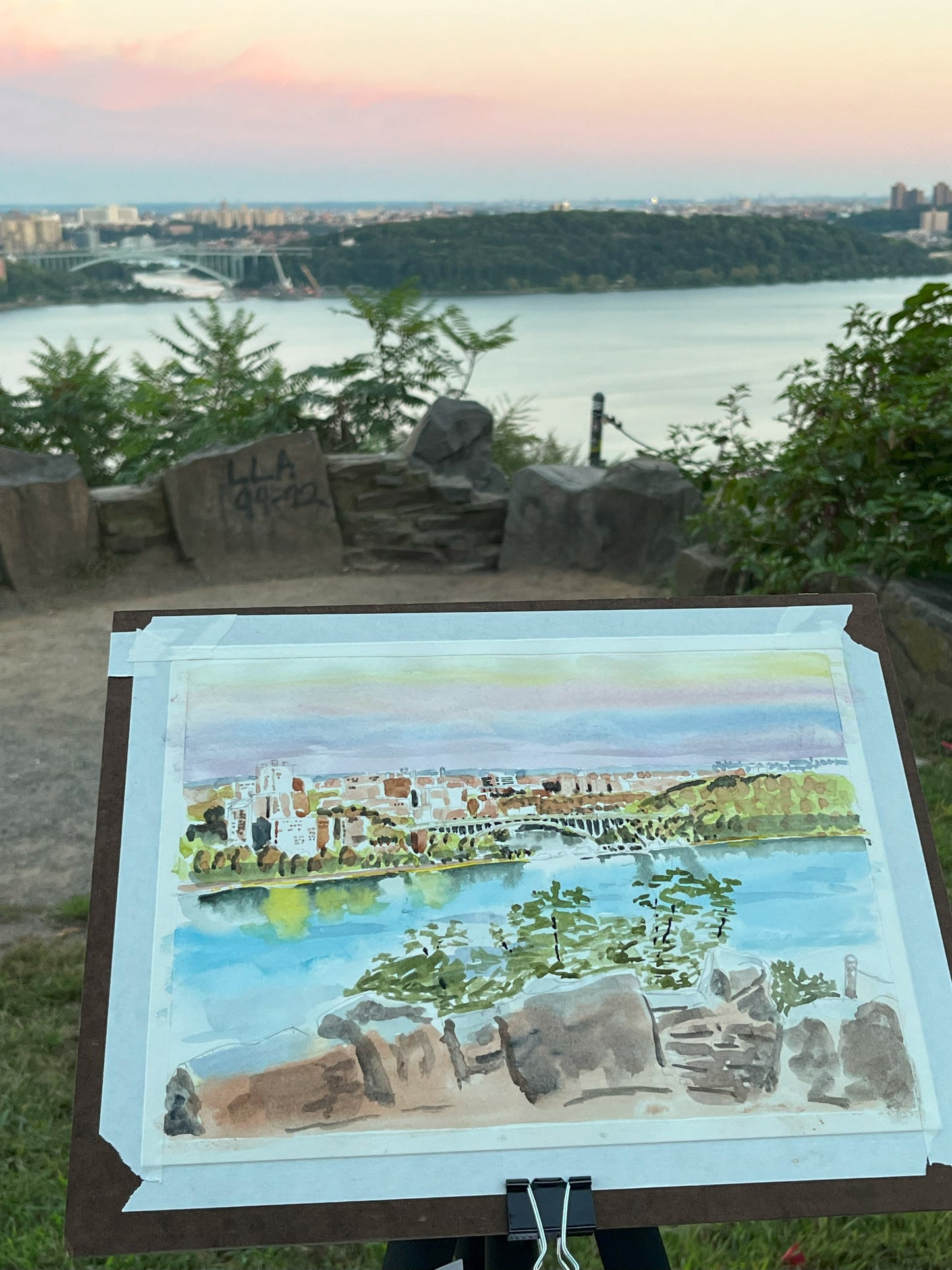 View of Henry Hudson Bridge, Uptown Manhattan, Watercolor, Plein Air