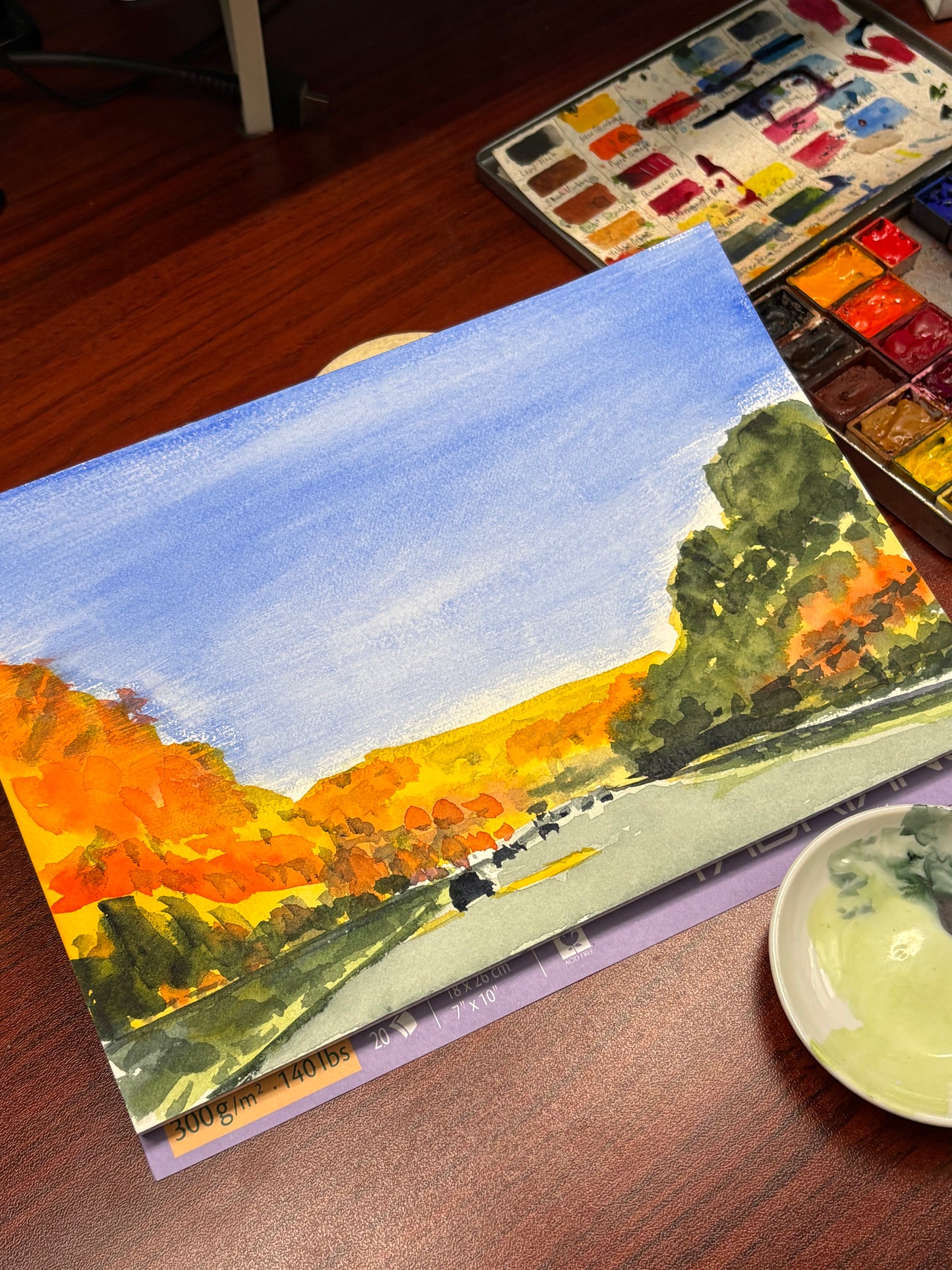 Highway in the Fall, Autumn, Upstate New York, watercolor painting