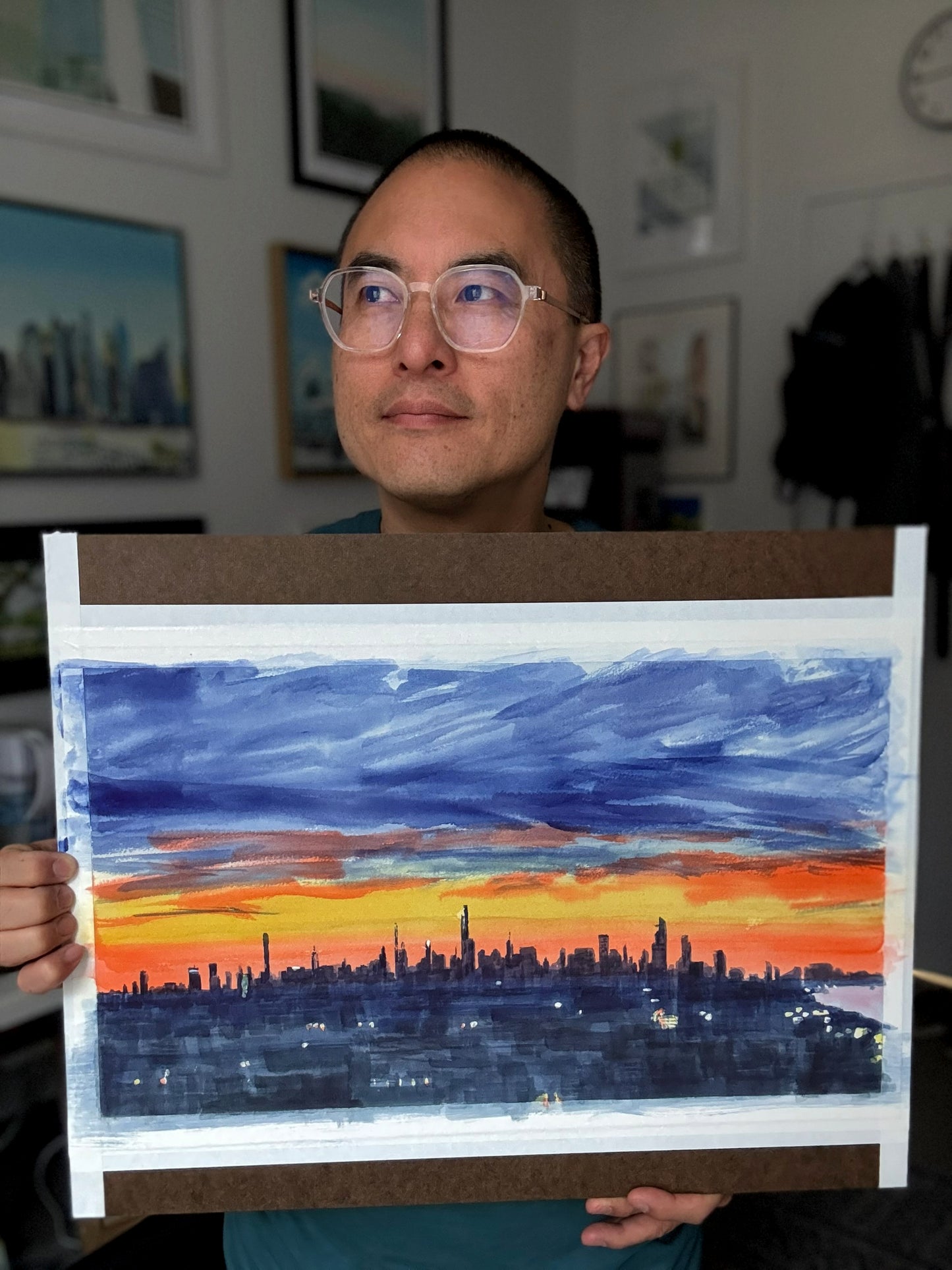 After the Storms, Downtown Skyline, From Uptown, Watercolor Painting