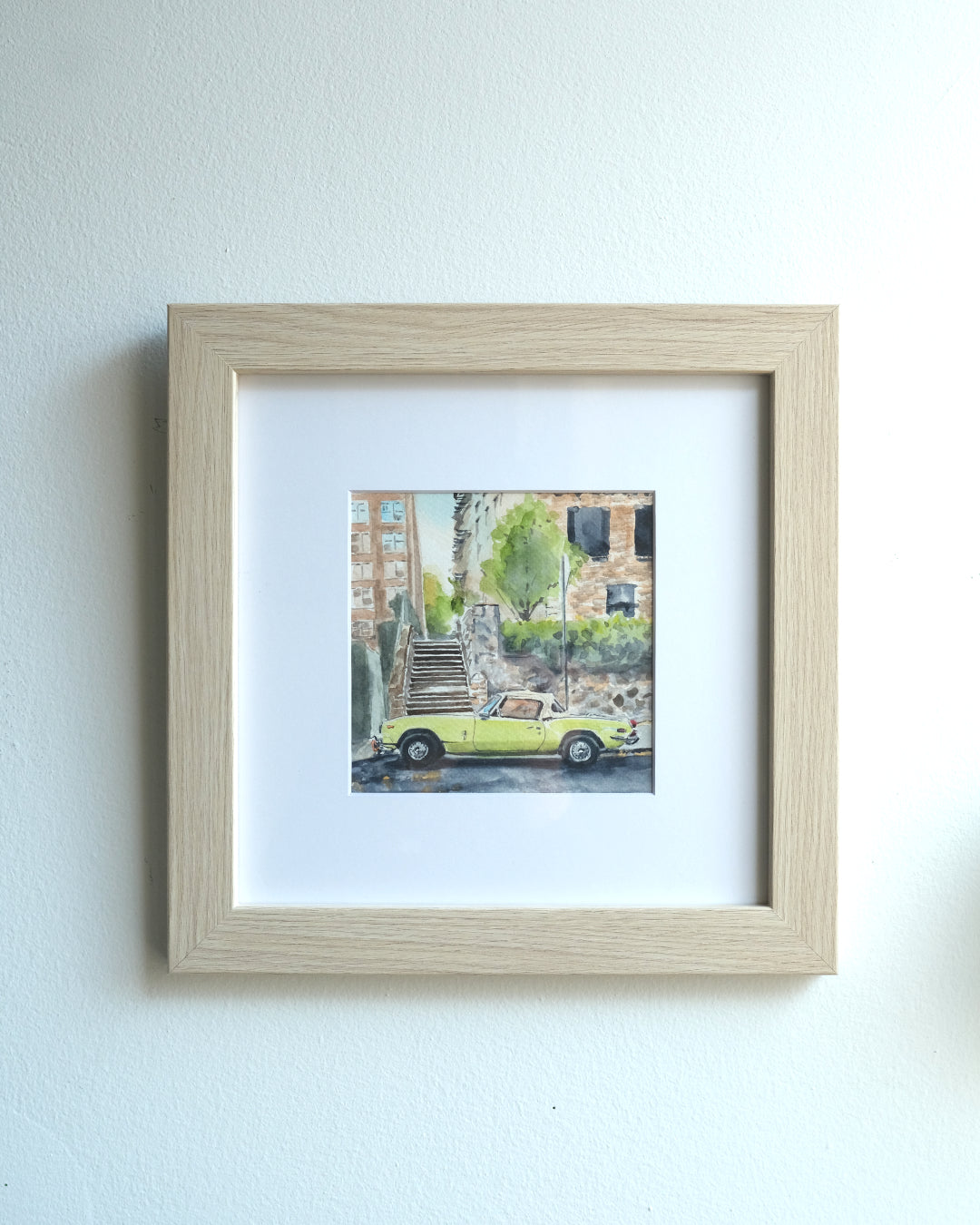 Triumph Spitfire on Cabrini, NYC, watercolor painting
