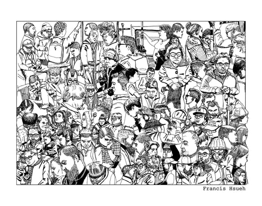 Subway Riders, Masked & Unmasked Option, Black and White Print