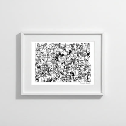Subway Riders, Masked & Unmasked Option, Black and White Print