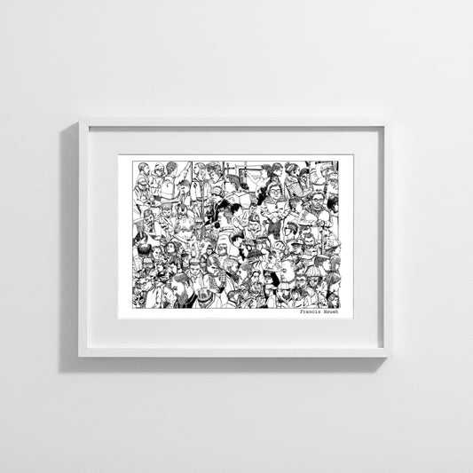 Subway Riders, Masked & Unmasked Option, Black and White Print