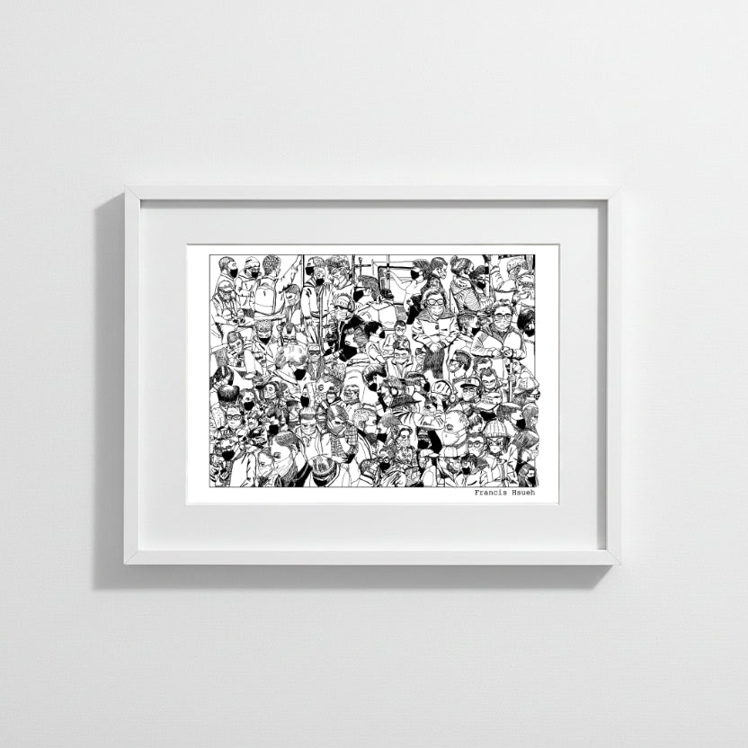 Subway Riders, Masked & Unmasked Option, Black and White Print