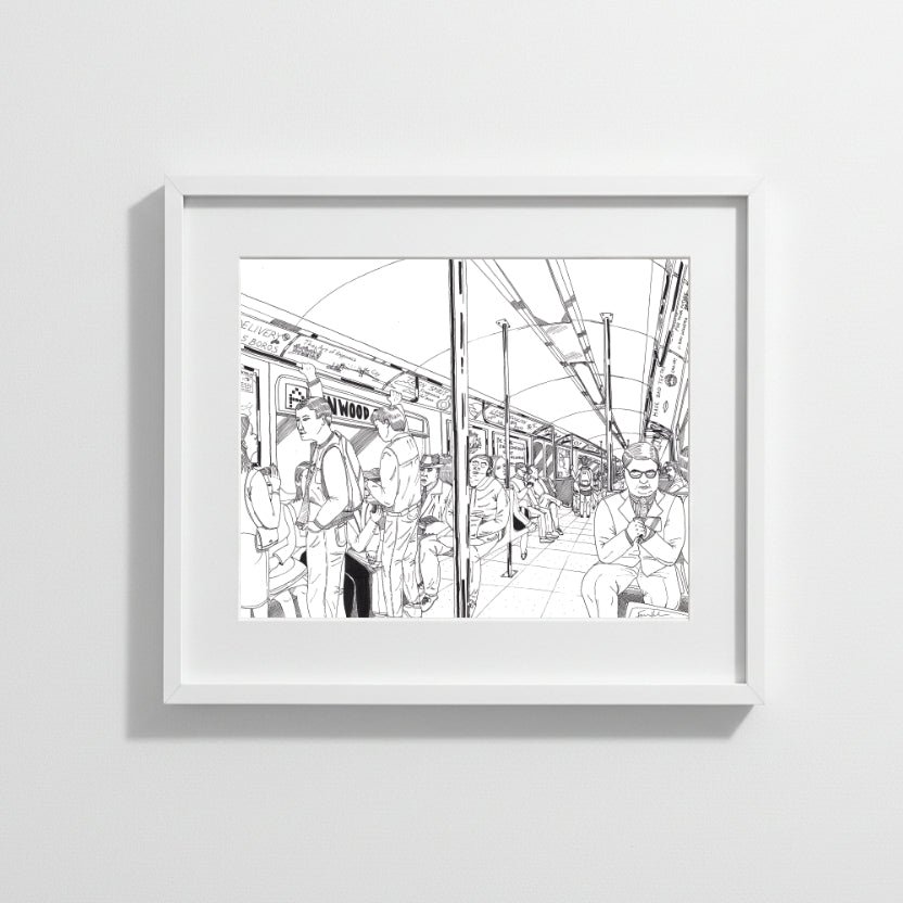 Subway Scene, Black and White Print