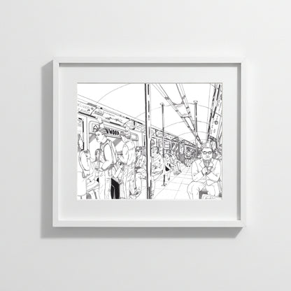 Subway Scene, Black and White Print