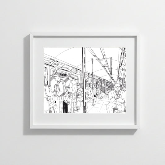 Subway Scene, Black and White Print