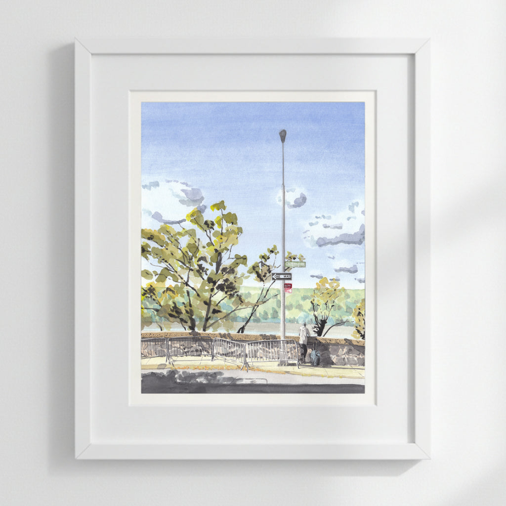 Man Staring at River from Chittenden Avenue
