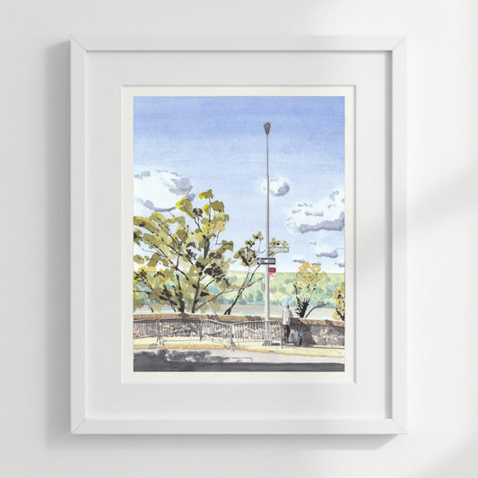 Man Staring at River from Chittenden Avenue