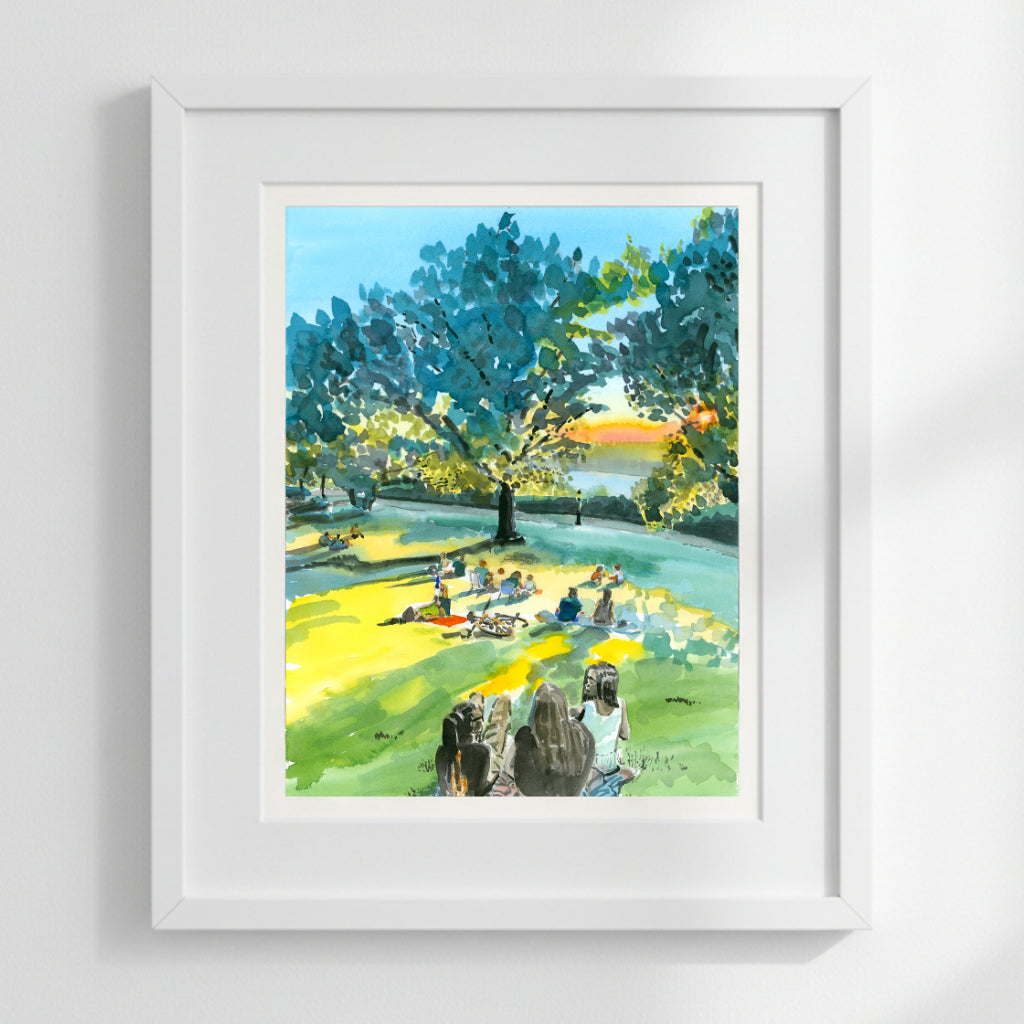 Billings Lawn 2, Watercolor, Hudson River Scene