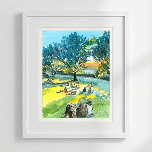 Billings Lawn 2, Watercolor, Hudson River Scene