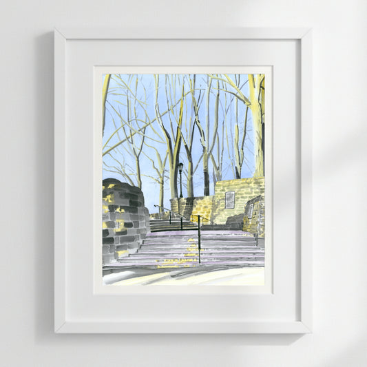 Linden Terrace Stairs, Fort Tryon, Watercolor, Sunset
