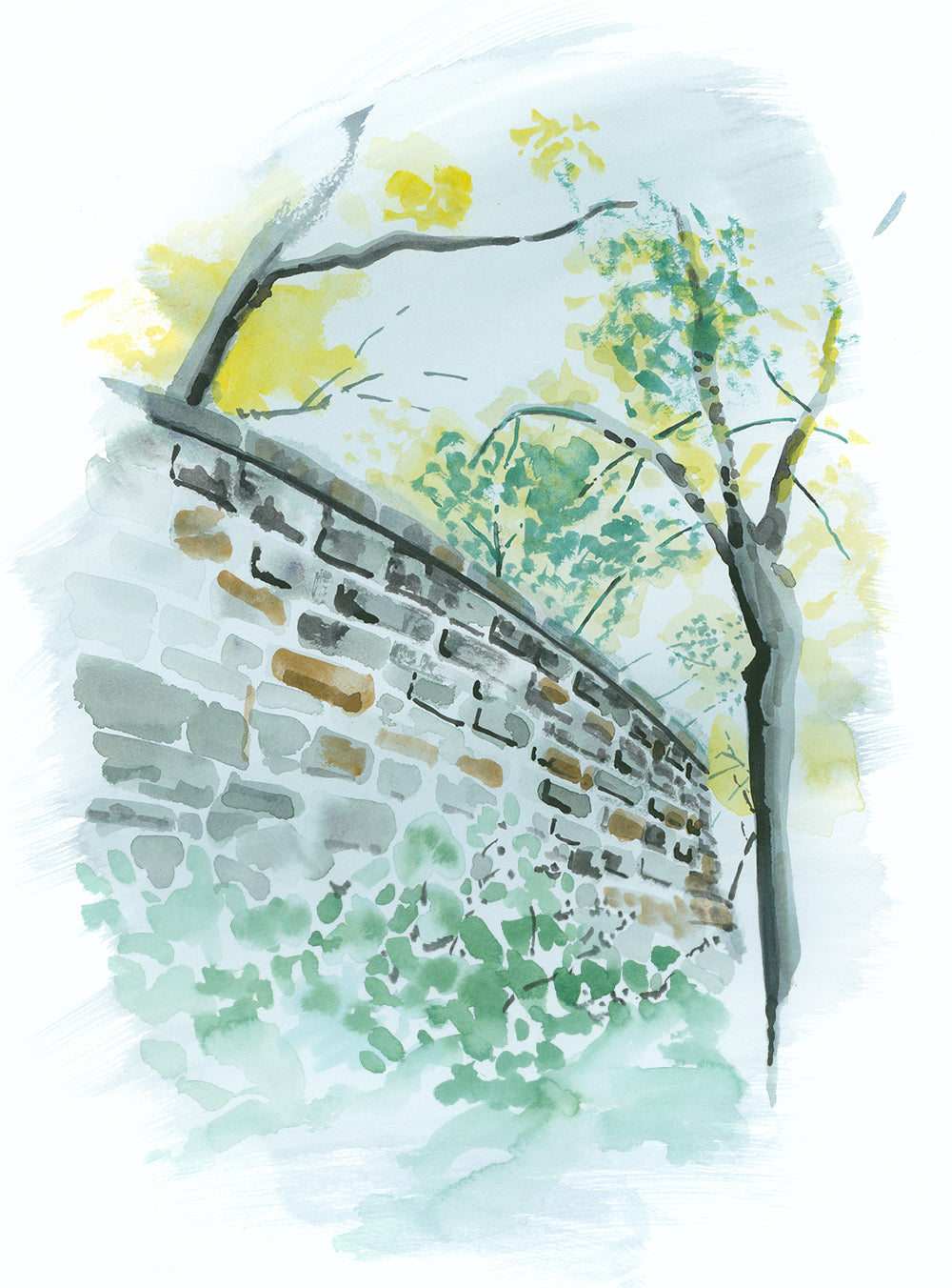 Fort Tryon Cloisters Brick Wall Painting, Watercolor