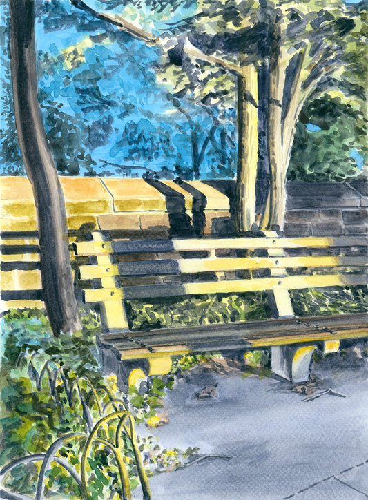 Memories of Gold, Golden Hour, Park Bench, Fort Tryon Park, NYC