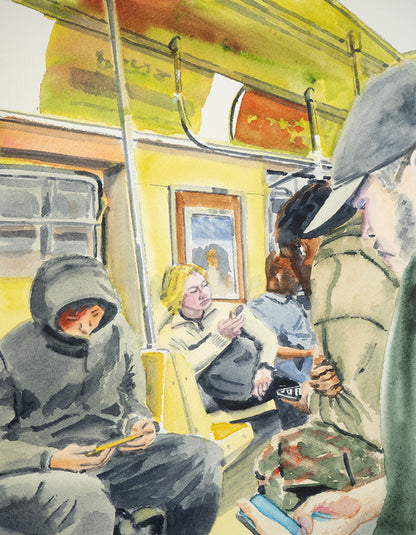 Five Guys (On the A Train), Subway Car, Watercolor Print