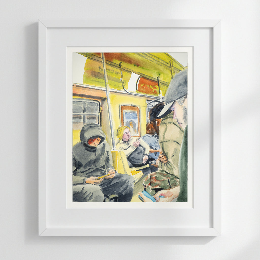 Five Guys (On the A Train), Subway Car, Watercolor Print