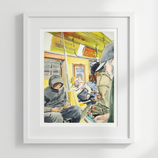 Five Guys (On the A Train), Subway Car, Watercolor Print