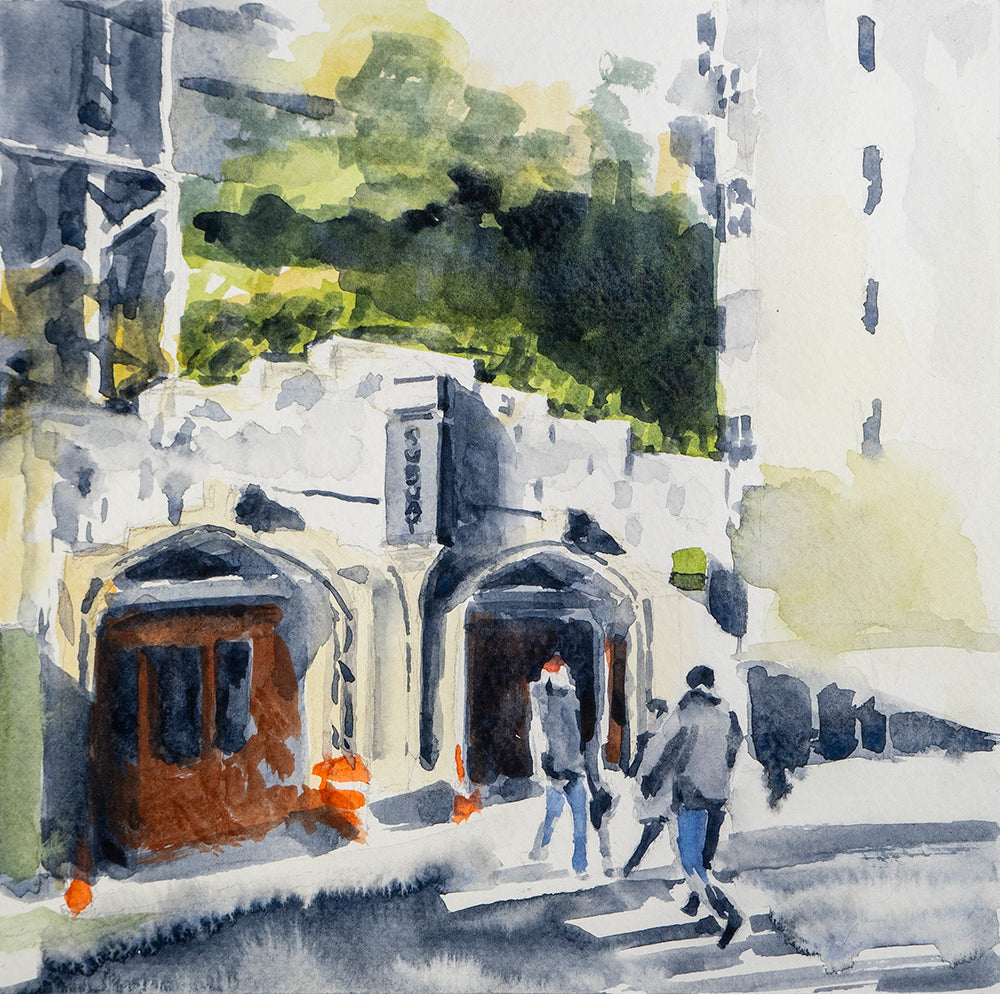 Crossing Overlook Terrace, NYC, watercolor painting