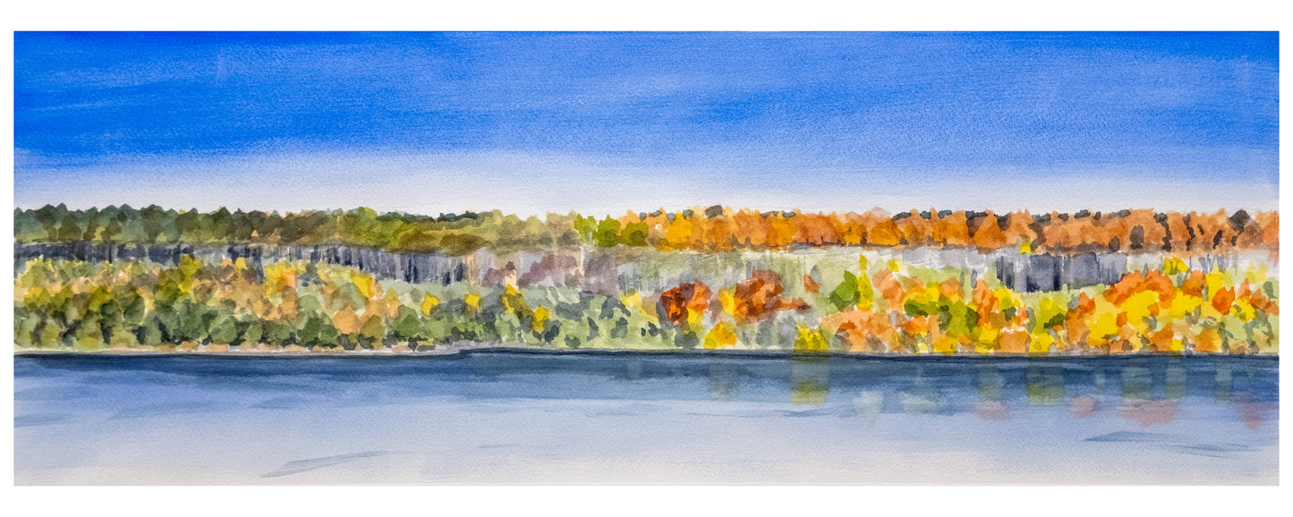 Warmth Across the River, The Palisades, Fort Tryon Park, NYC, watercolor painting