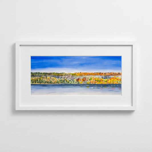 Warmth Across the River, The Palisades, Fort Tryon Park, NYC, watercolor painting