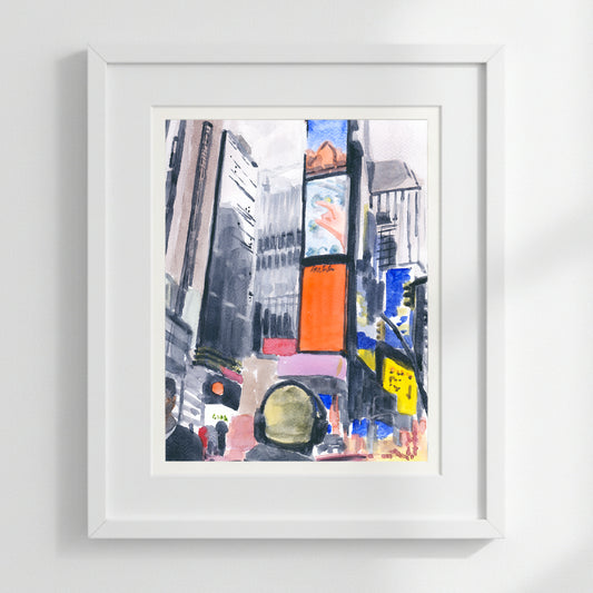 Blocking It All Out, Times Square, Headphones, watercolor painting